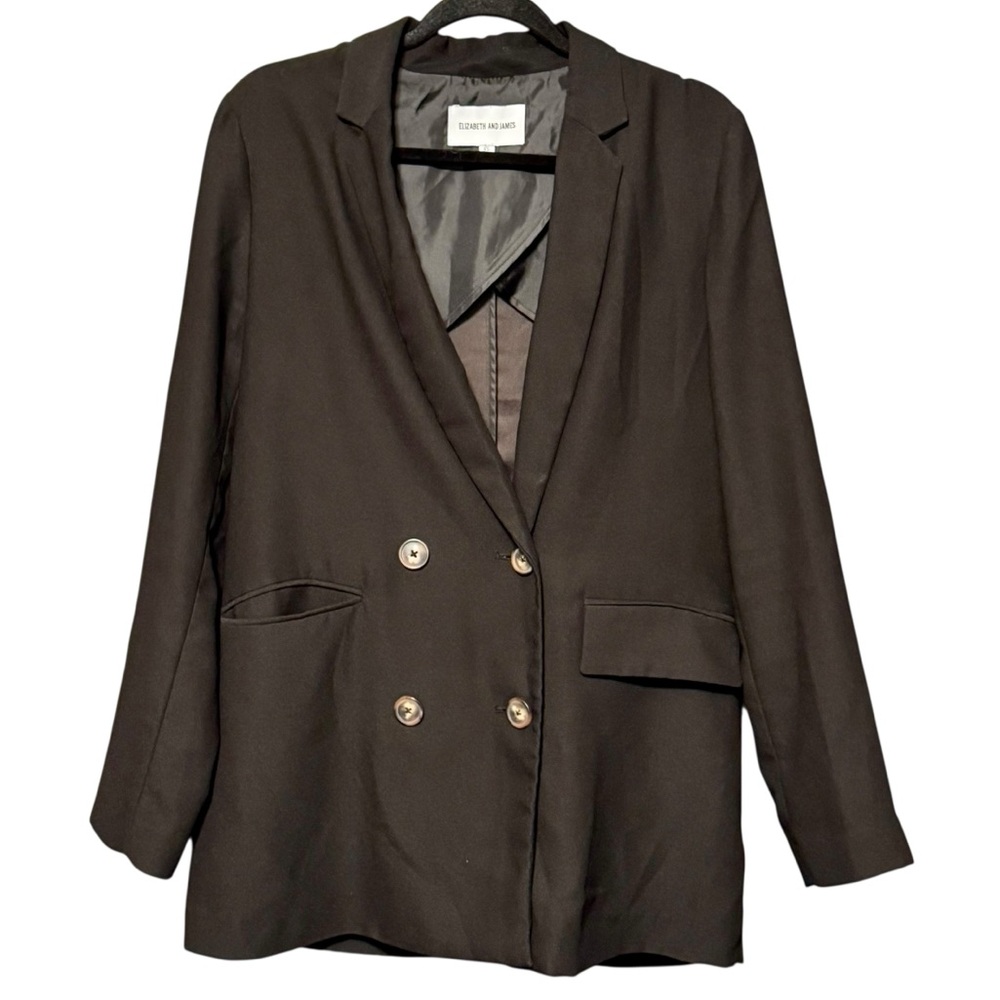 Elizabeth and James Oversized Black Double Breasted Lightweight Blazer Jacket